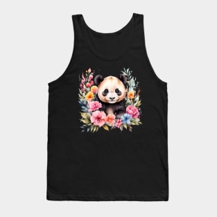 A panda bear decorated with beautiful watercolor flowers Tank Top